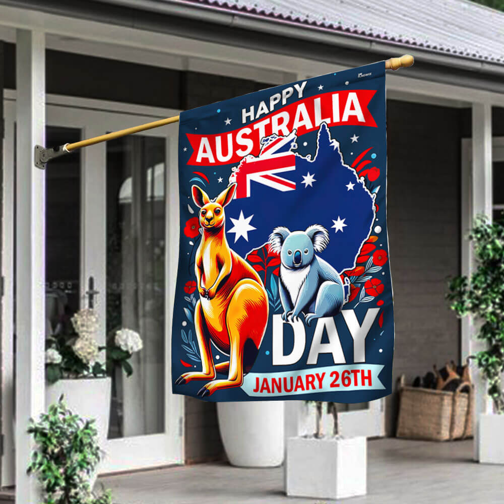 Happy Australia Day January 26th Koala and Kangaroo Australia Flag MLN2350F
