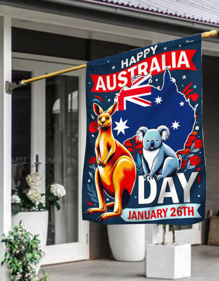 Happy Australia Day January 26th Koala and Kangaroo Australia Flag MLN2350F