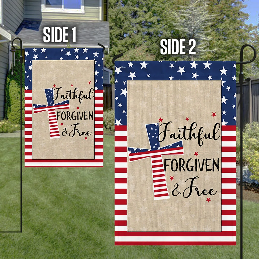 American Patriotic Cross Faithful Forgiven and Free Flag