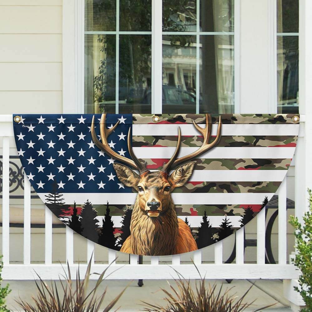 Deer Hunting American Flag Non-pleated Fan Flag