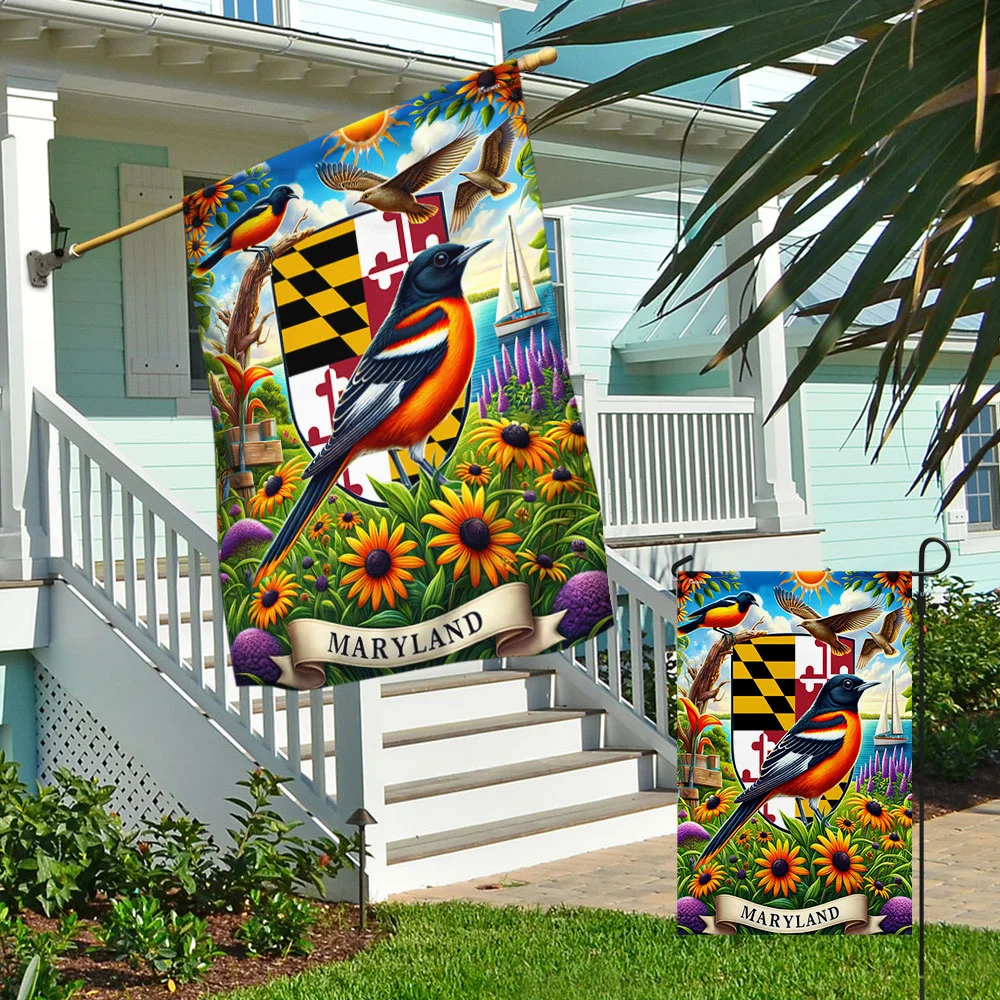 FLAGWIX Maryland with Baltimore Oriole, the Black-Eyed Susan, Chesapeake Bay and Sailboat Flag
