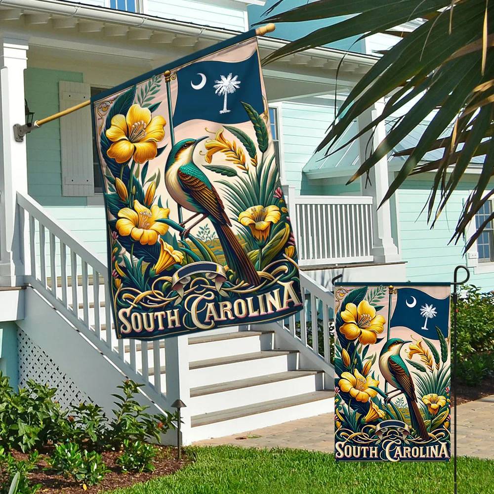 FLAGWIX South Carolina Jessamine Flower Wren Bird Flag