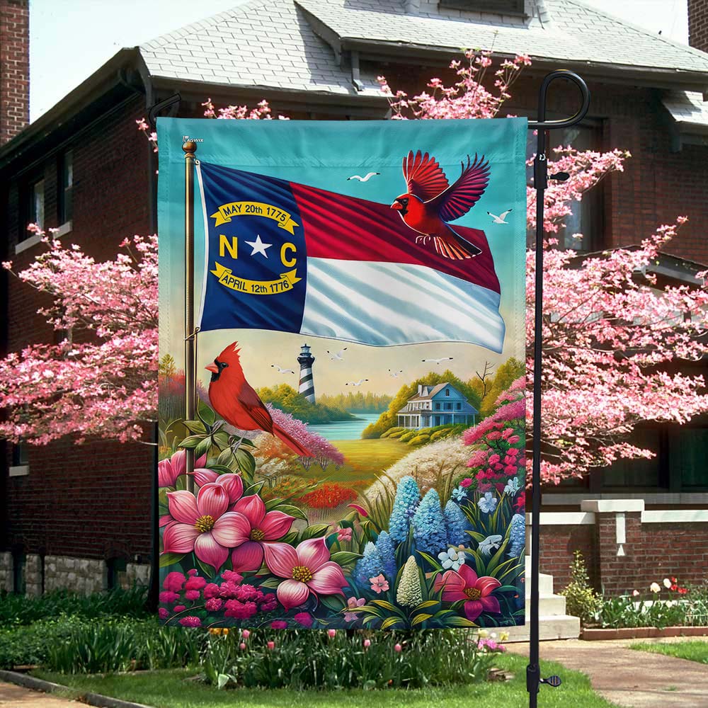 FLAGWIX Spring in North Carolina, Dogwood Flowers, Colorful Azaleas and Cardinal Flag