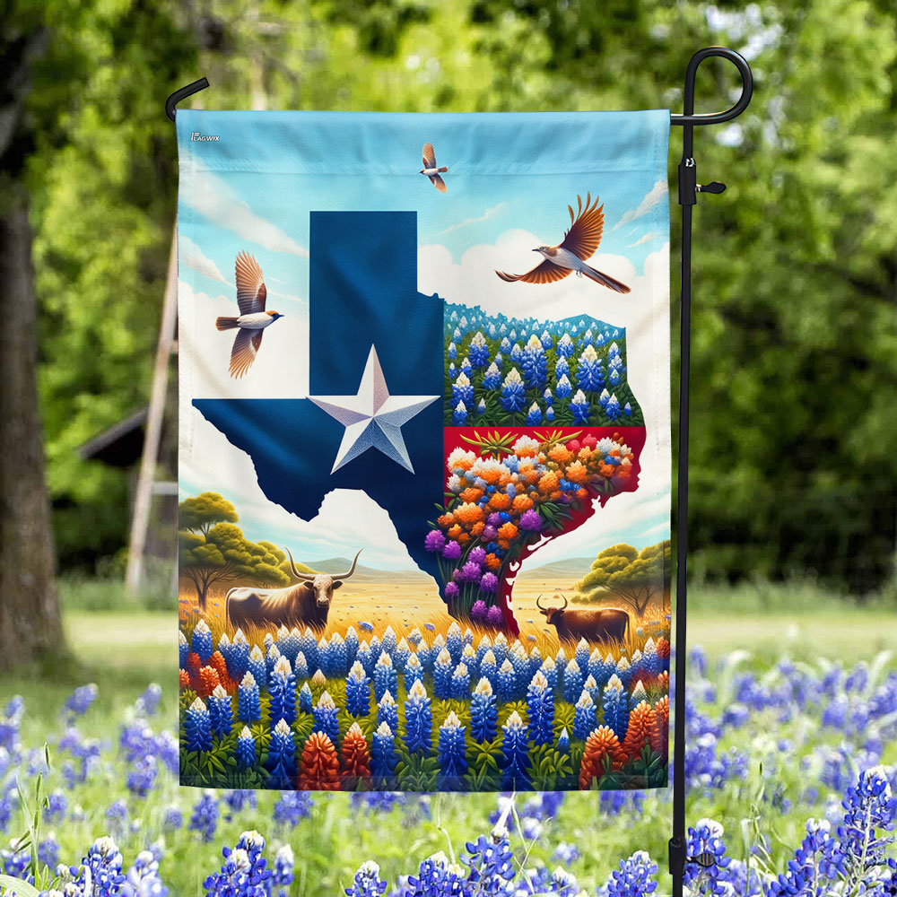FLAGWIX Texas Longhorn And Bluebonnet Flag