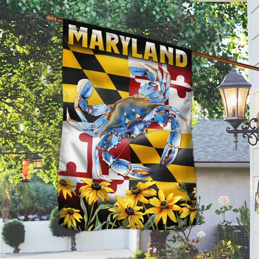 Maryland Blue Crab with Black-Eyed Susan Flowers Flag