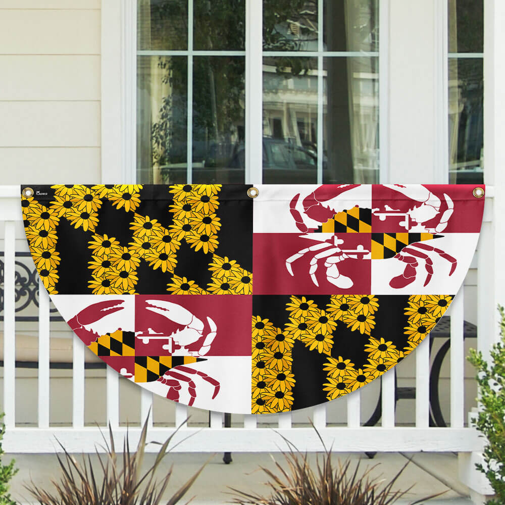 Maryland State Crab and Black-eyed Susan Flower Maryland Non-Pleated Fan Flag