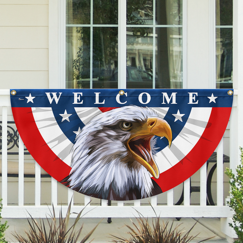 Patriotic Eagle Welcome American Non-Pleated Fan Flag