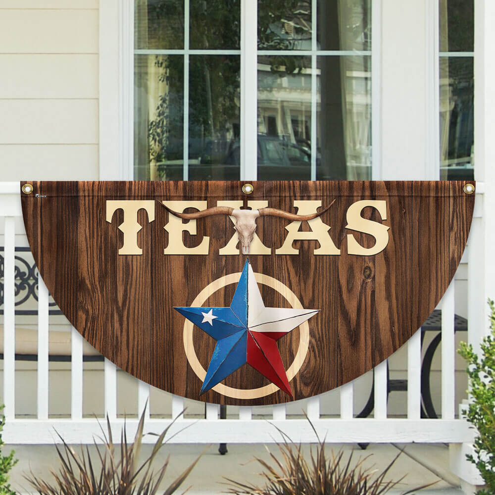 Texas Star Longhorn Non-Pleated Fan Flag