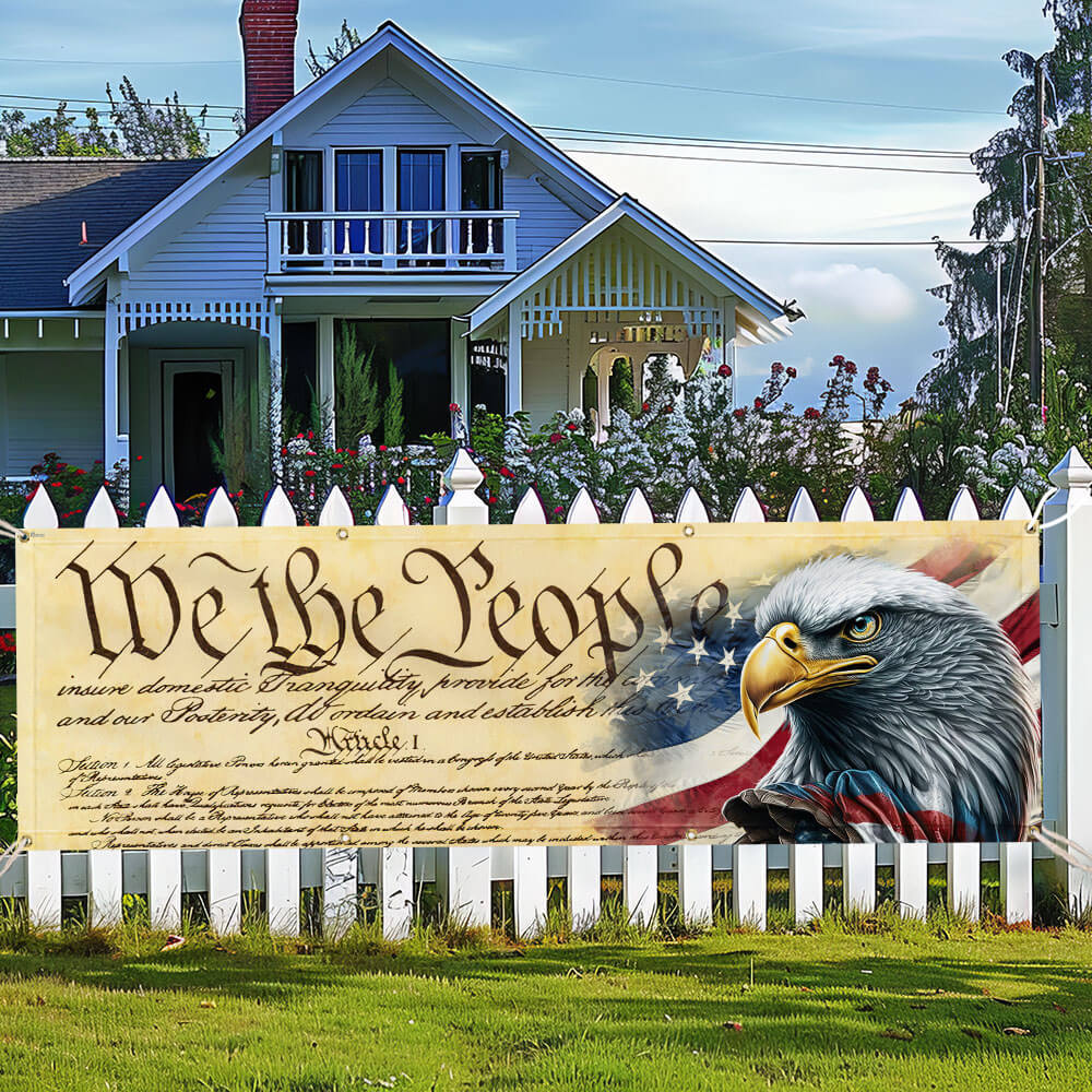 We The People. Patriotic American Eagle Fence Banner
