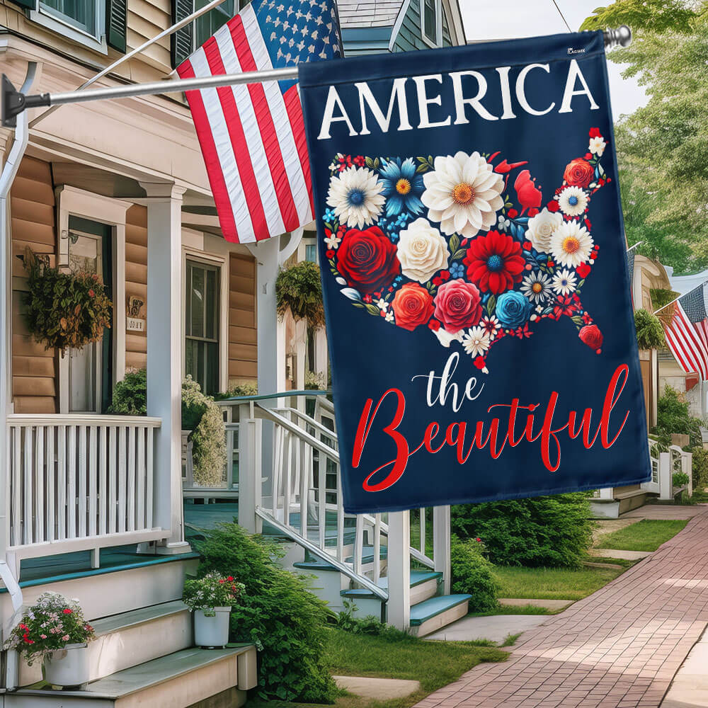 America The Beautiful Floral USA Map 4th Of July Flag