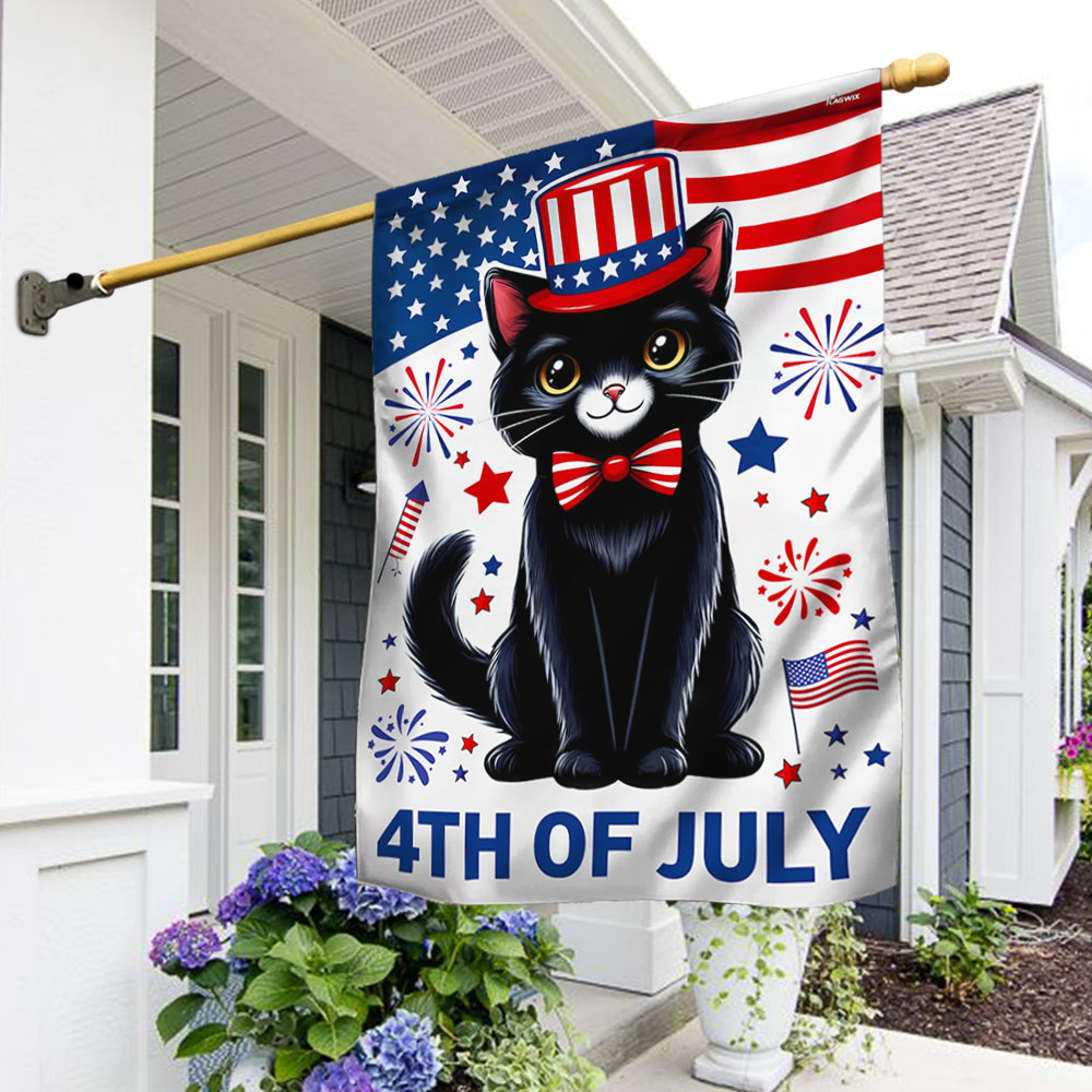 Black Cat Happy 4th Of July Independence Day Flag