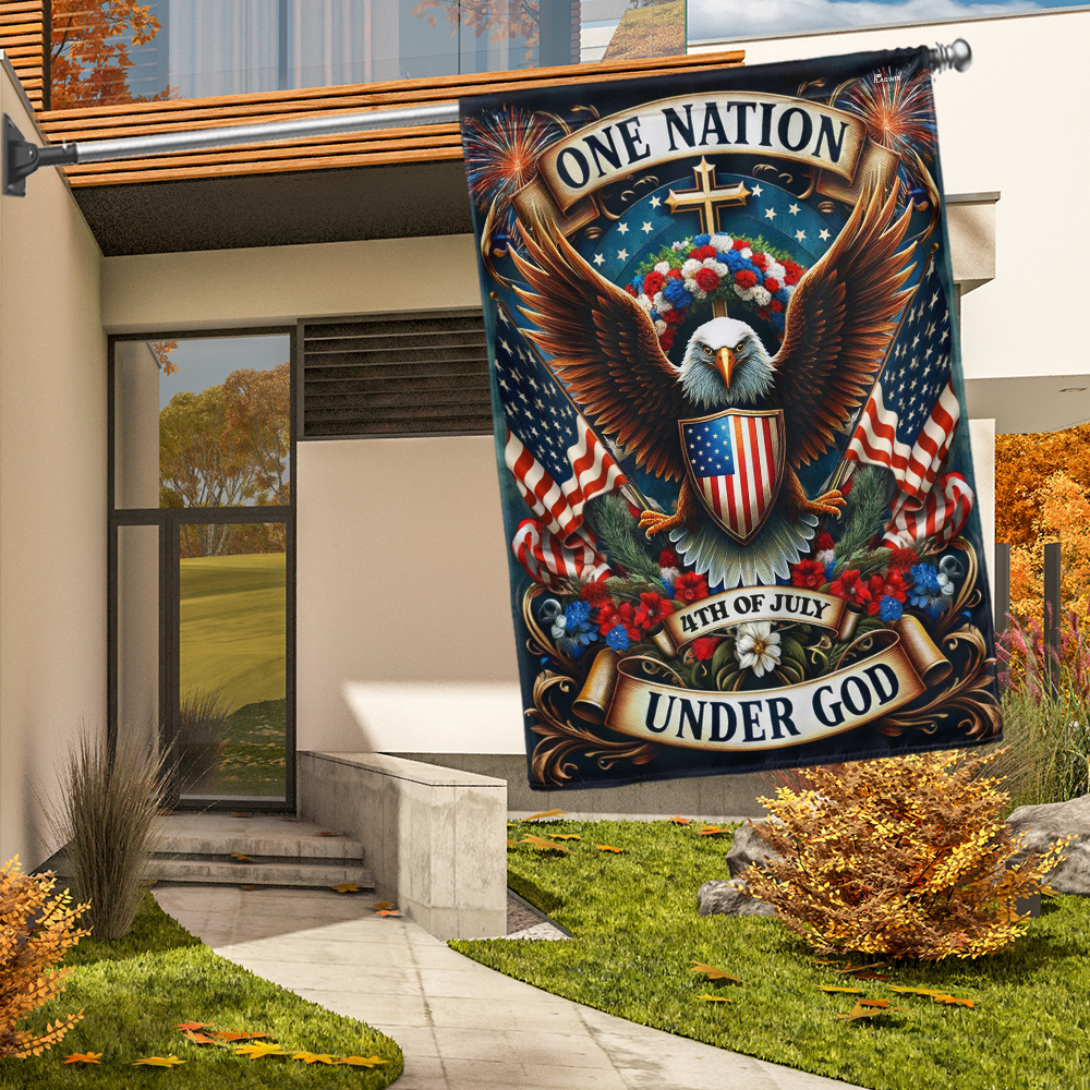 Eagle Wreath Independence Day One Nation Under God Flag MLN3157F
