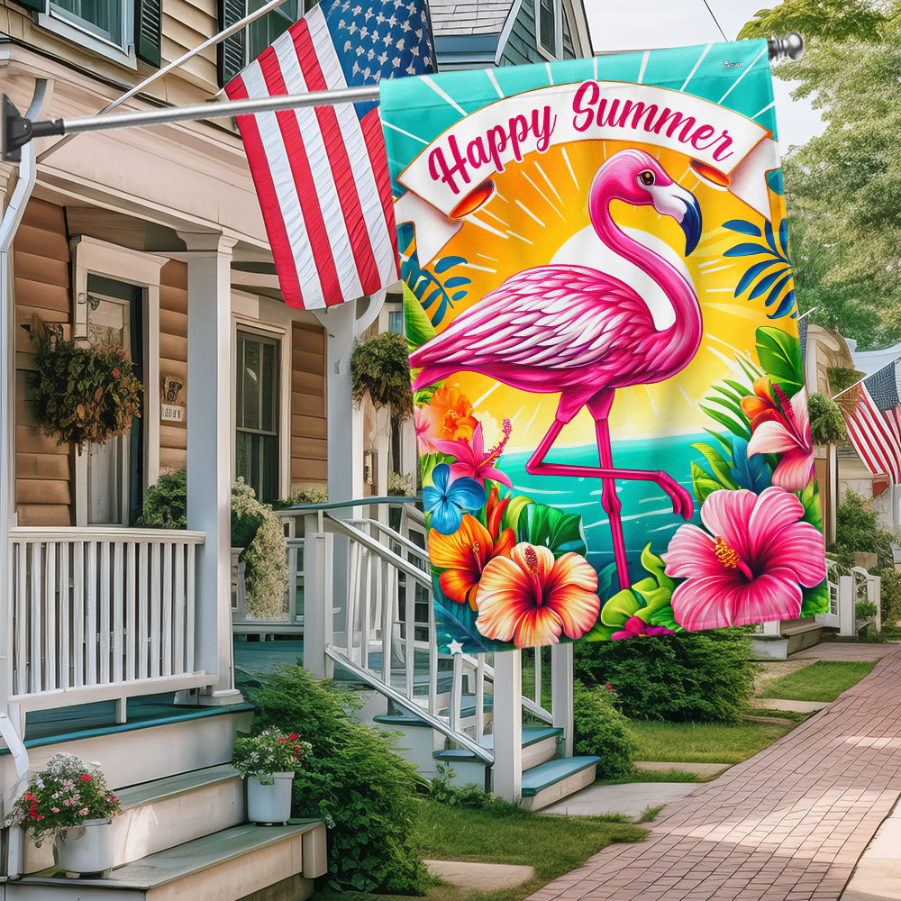 Flamingo Happy Summer Flag