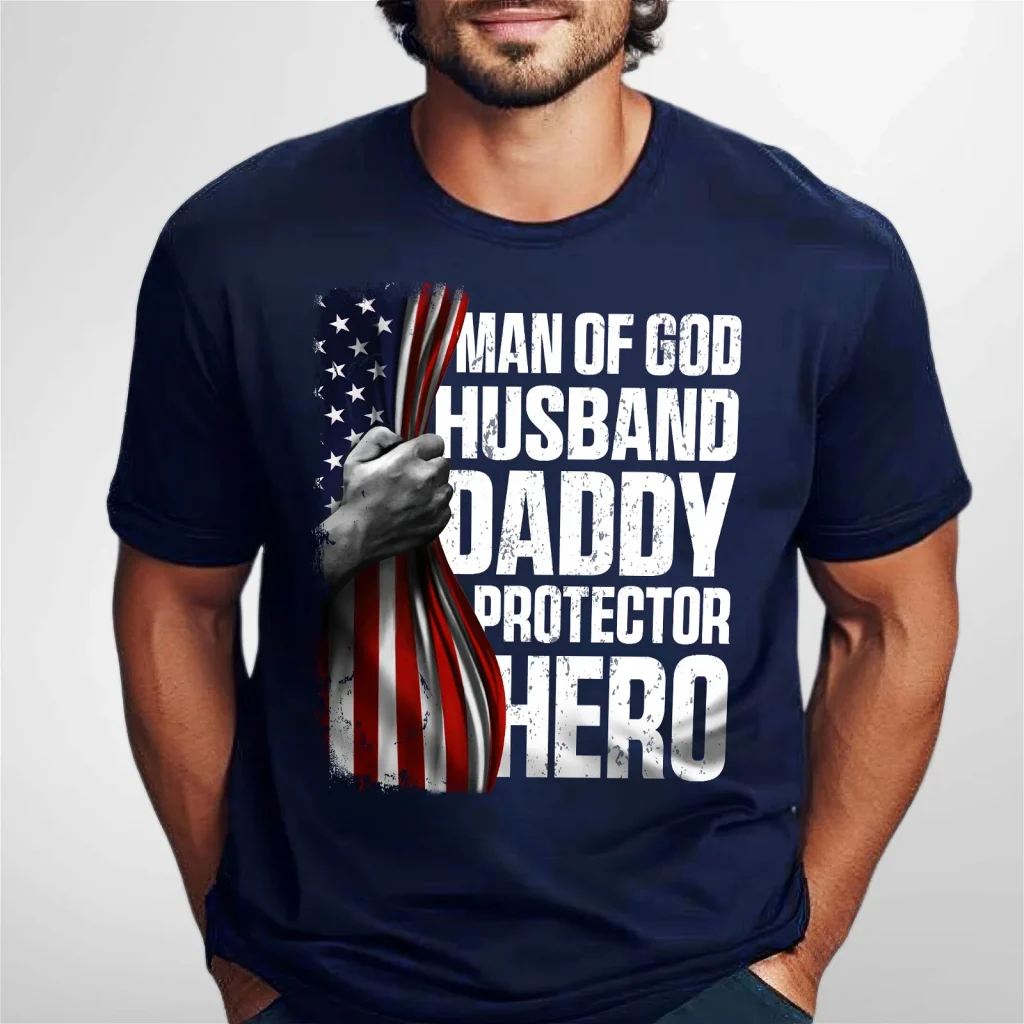 Gifts For Dad, Father’s Day Tee, Man of God Husband Daddy Protector Hero T-shirt HTT53HVN