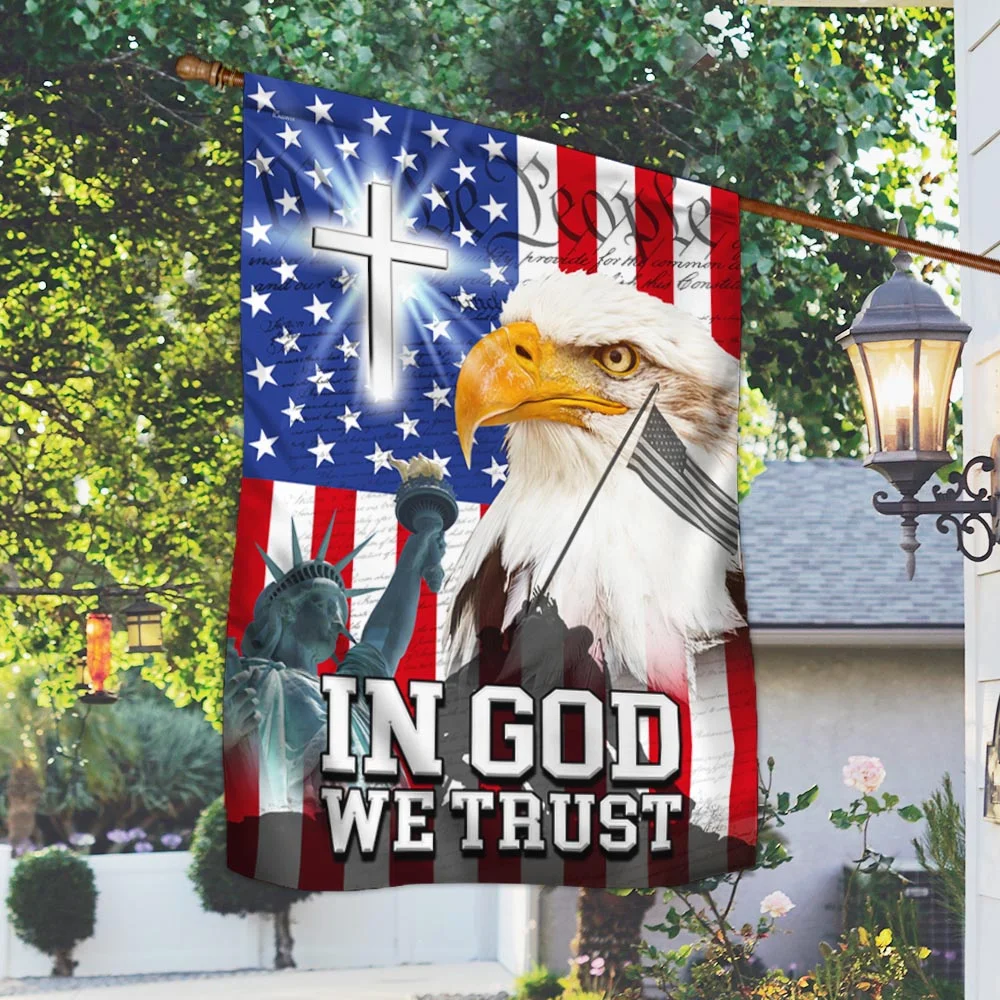 In God We Trust, We The People, Christian Cross American Eagle Flag