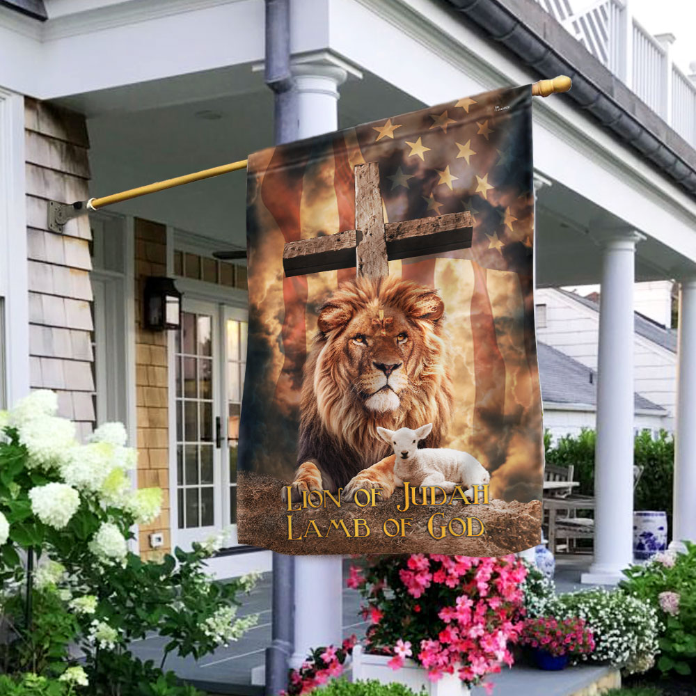 Lion of Judah, Lamb of God Cross American Flag 3 Day-Shipping