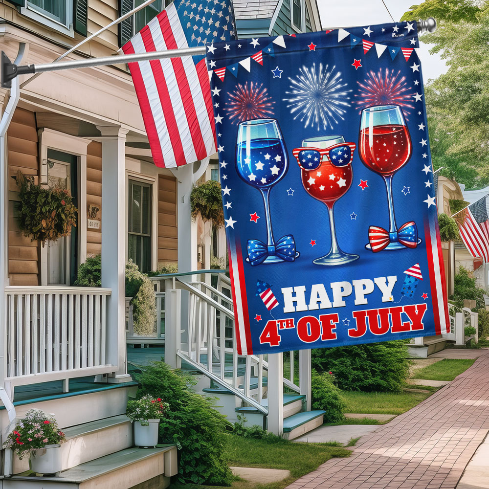 Red White Blue Wine Glass Happy 4th Of July Flag TQN3173F
