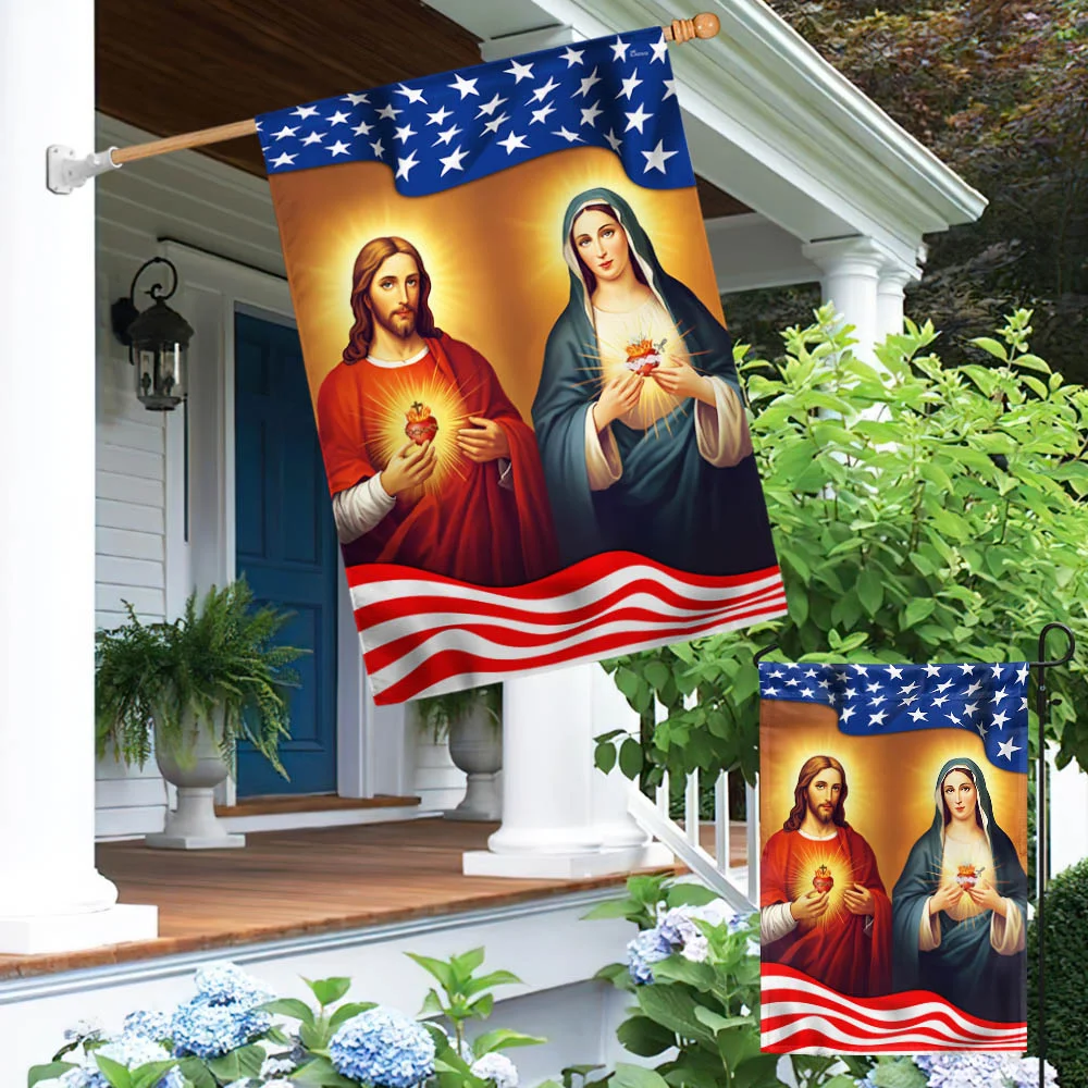Sacred Heart of Jesus Immaculate Heart of Mary American Flag