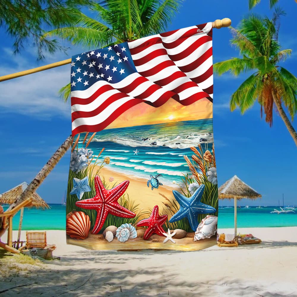 Summer Beach Starfish American Flag