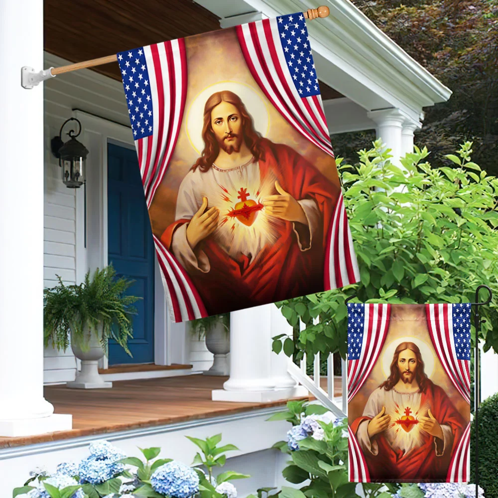 The Sacred Heart Of Jesus American Flag
