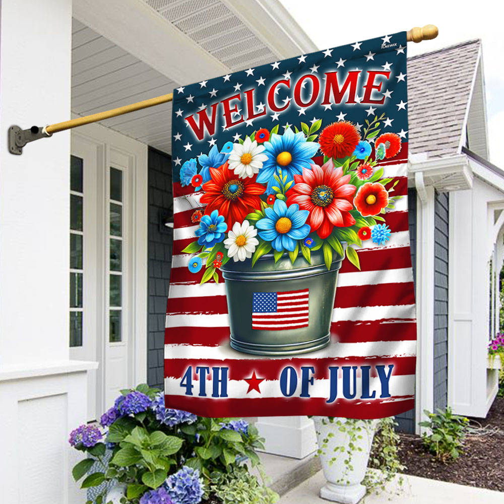 Welcome 4th Of July Floral Flag