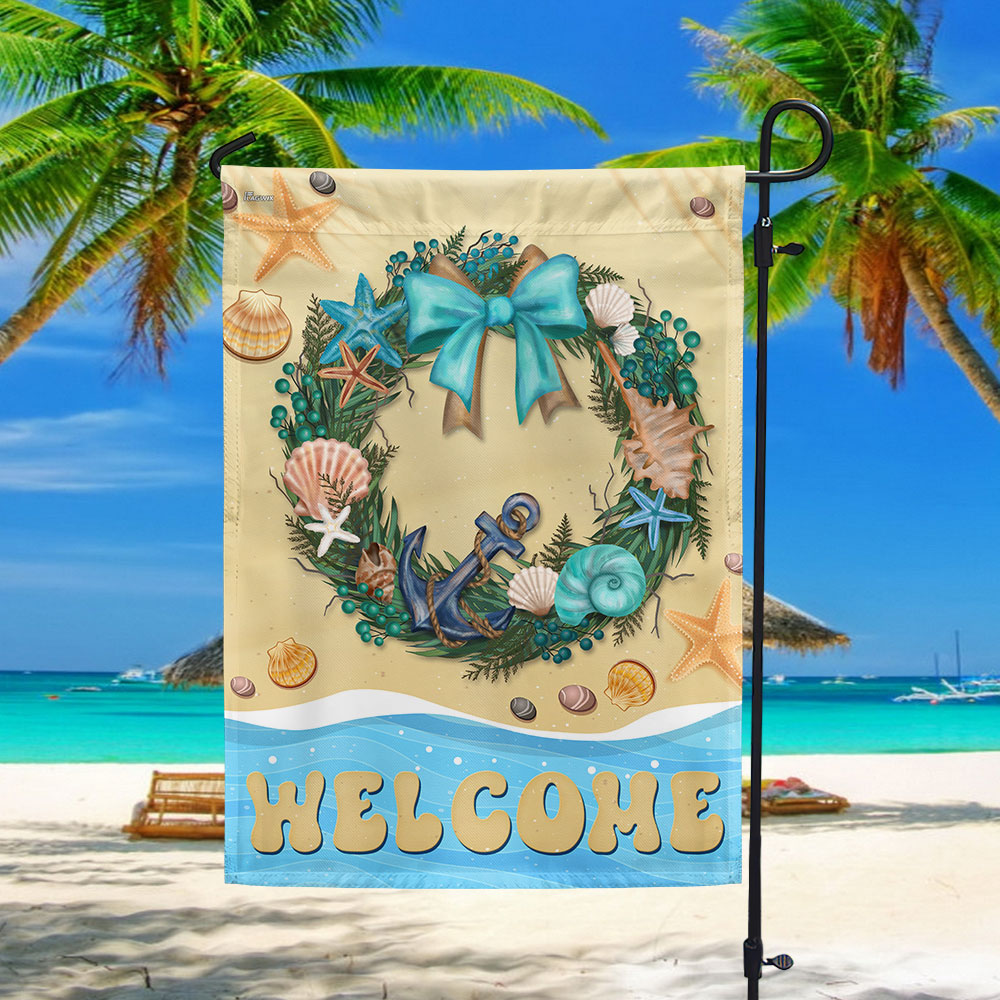 Welcome Summer Coastal Beach Wreath Flag