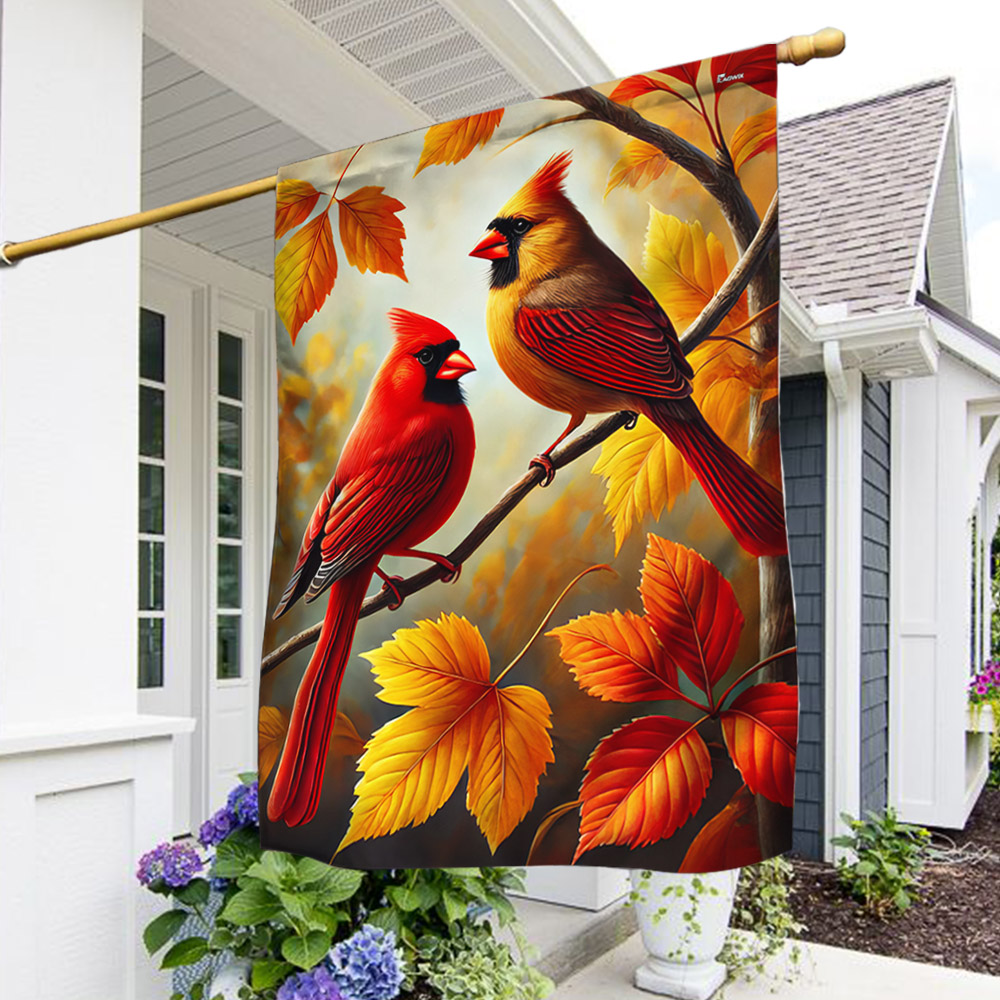 Cardinal Fall Autumn Leaves Flag