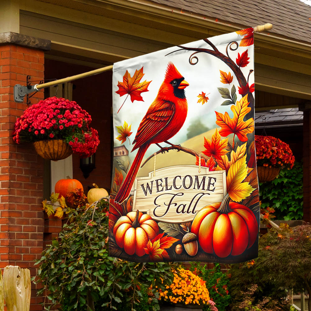 Cardinal Welcome Fall Flag