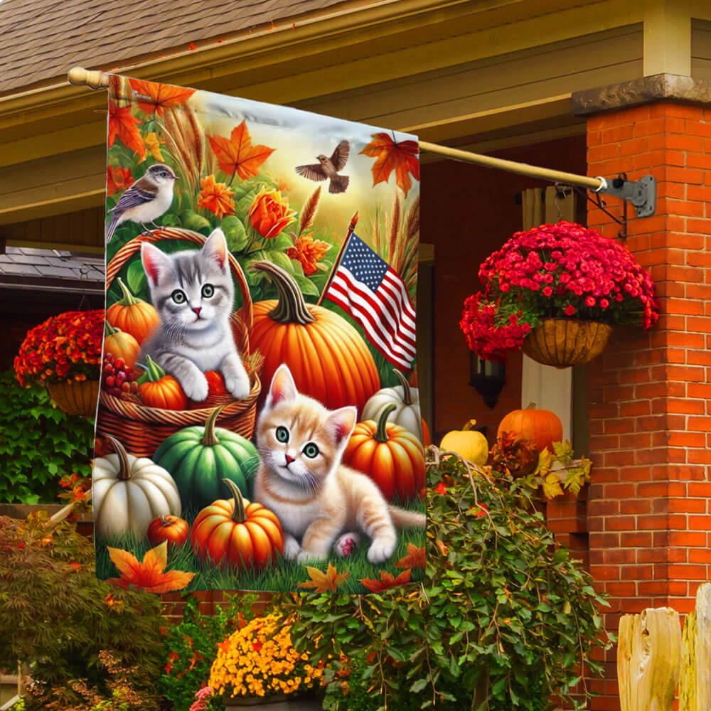 Cat Fall Pumpkins Flag