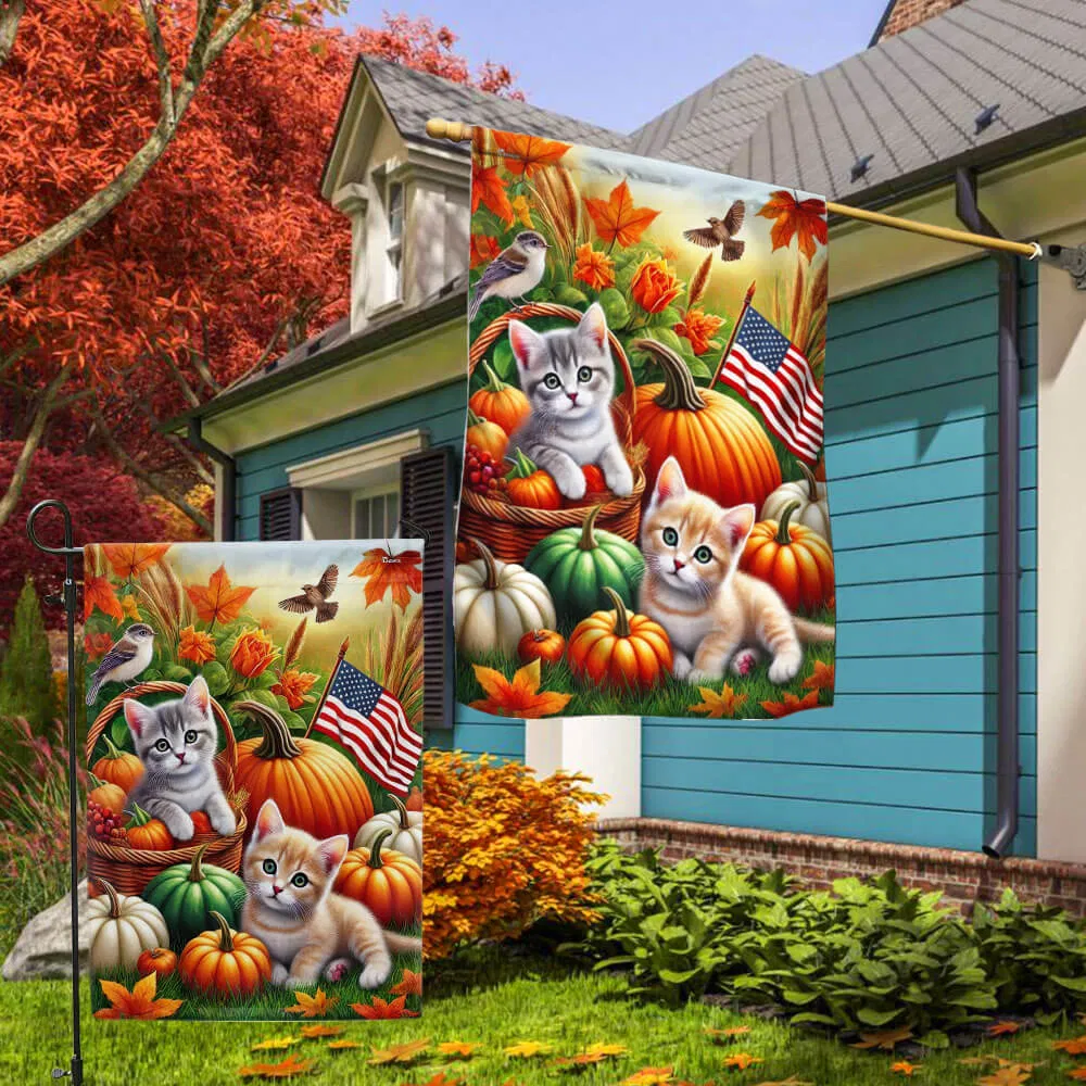 Cat Fall Pumpkins Flag