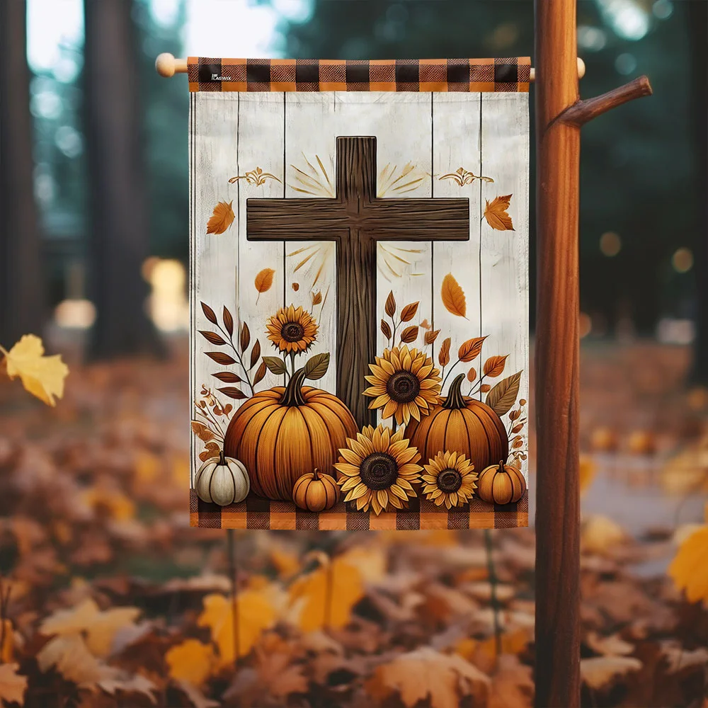 Fall Christian Cross Pumpkins Fall For Jesus Flag