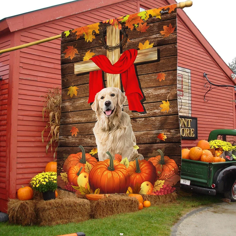 Golden Retriever, Pumpkins Happy Fall Thanksgiving Flag