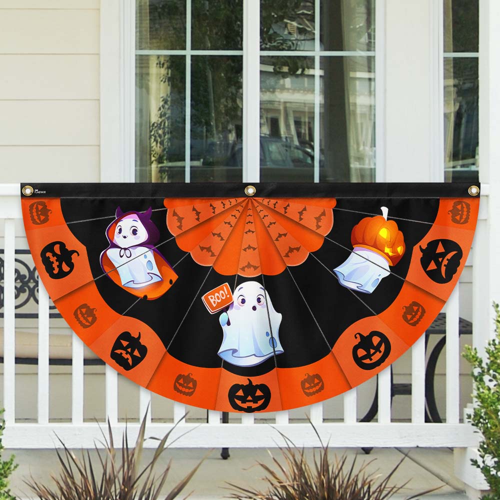 Happy Halloween Ghost Pumpkin Non-Pleated Fan Flag