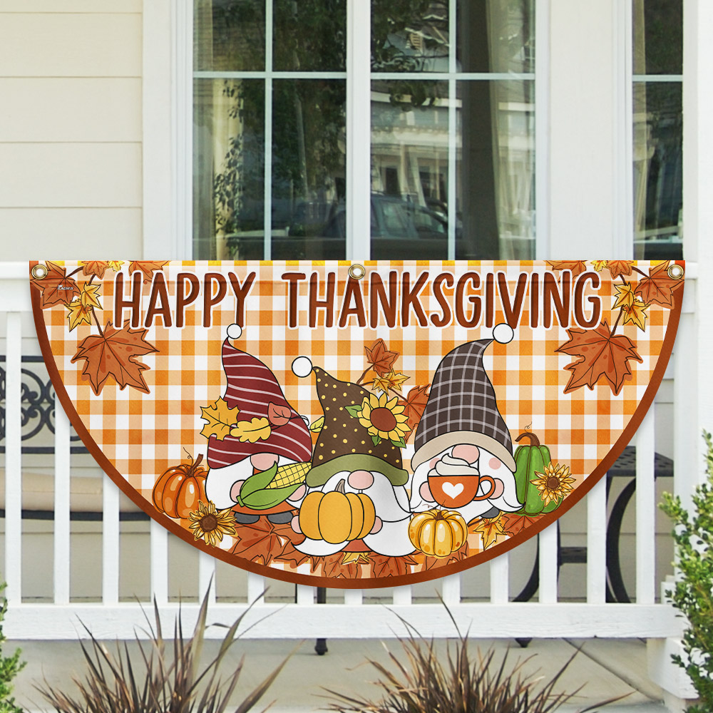 Happy Thanksgiving Fall Gnomes Non-Pleated Fan Flag