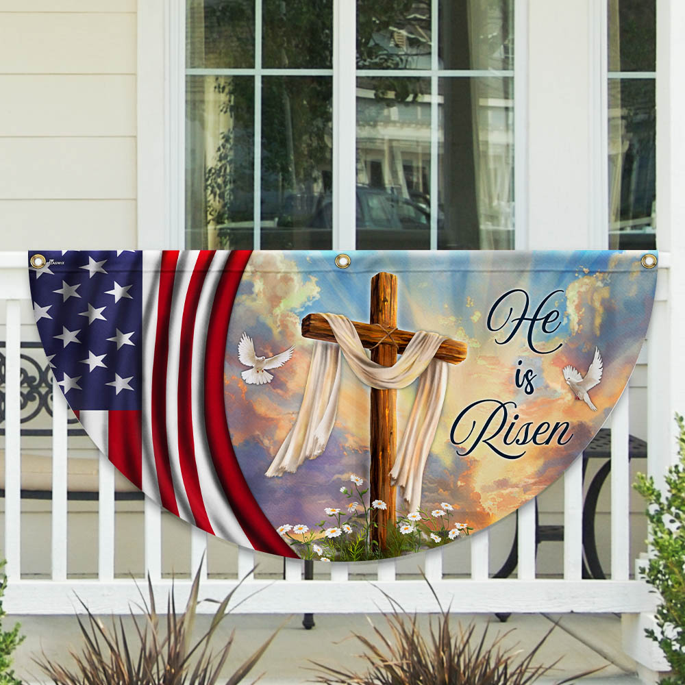 Jesus Christian Cross Easter Resurrection of Jesus He Is Risen Non-Pleated Fan Flag