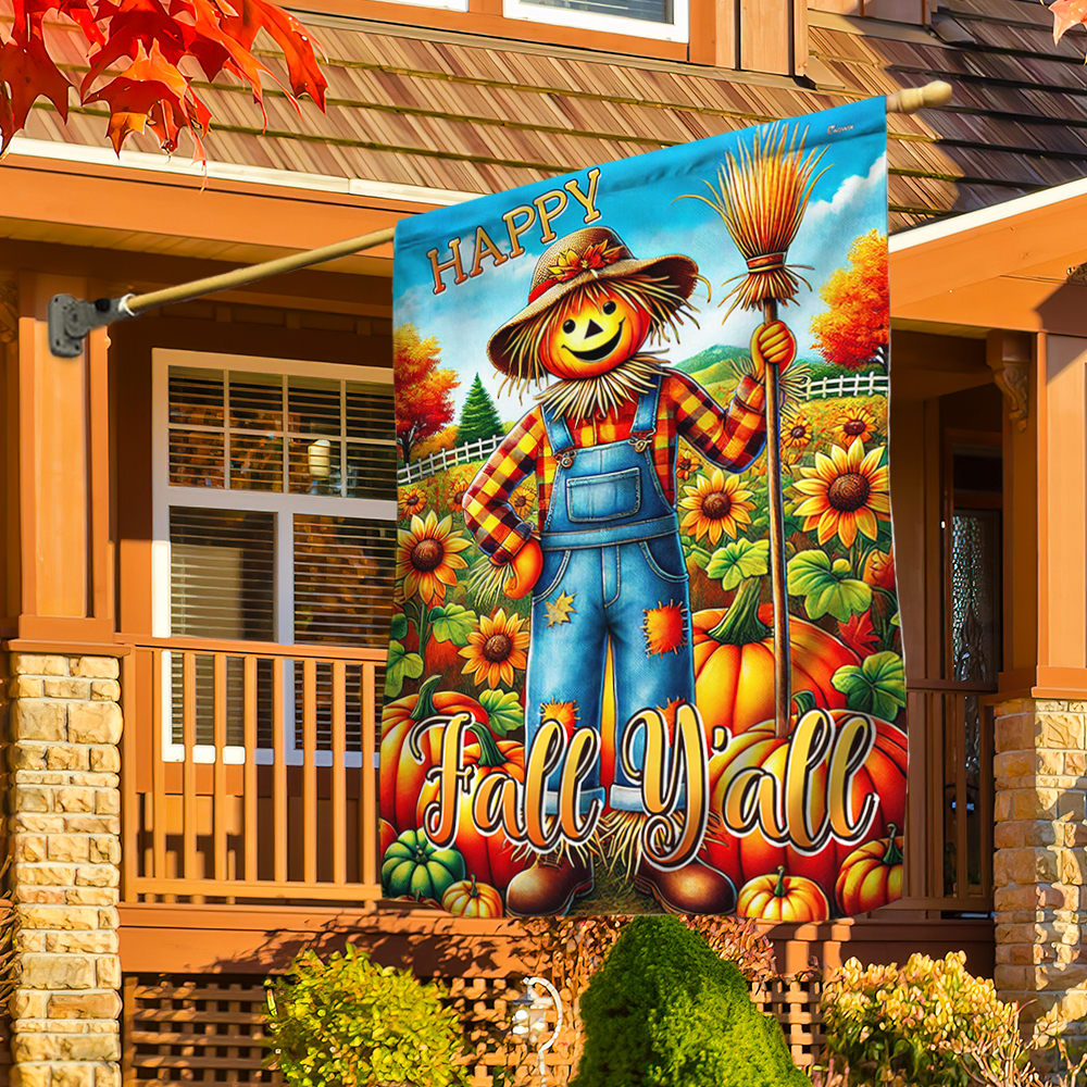 Scarecrow Harvest Pumpkins Happy Fall Flag