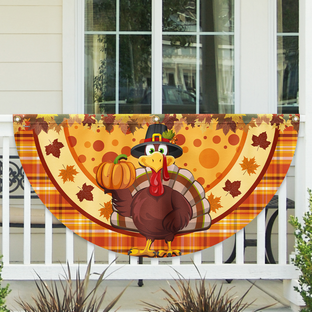 Thanksgiving Turkey Fall Non-Pleated Fan Flag