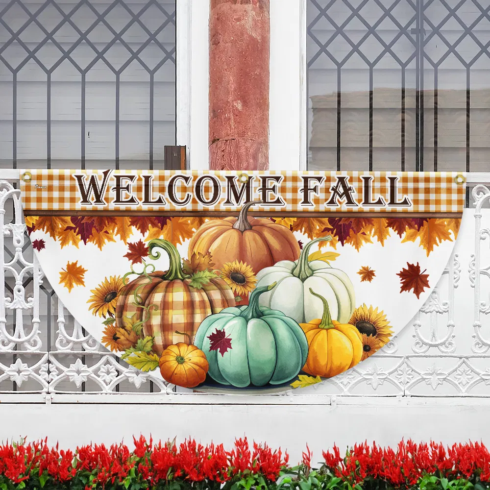 Welcome Fall Pumpkins Non-Pleated Fan Flag