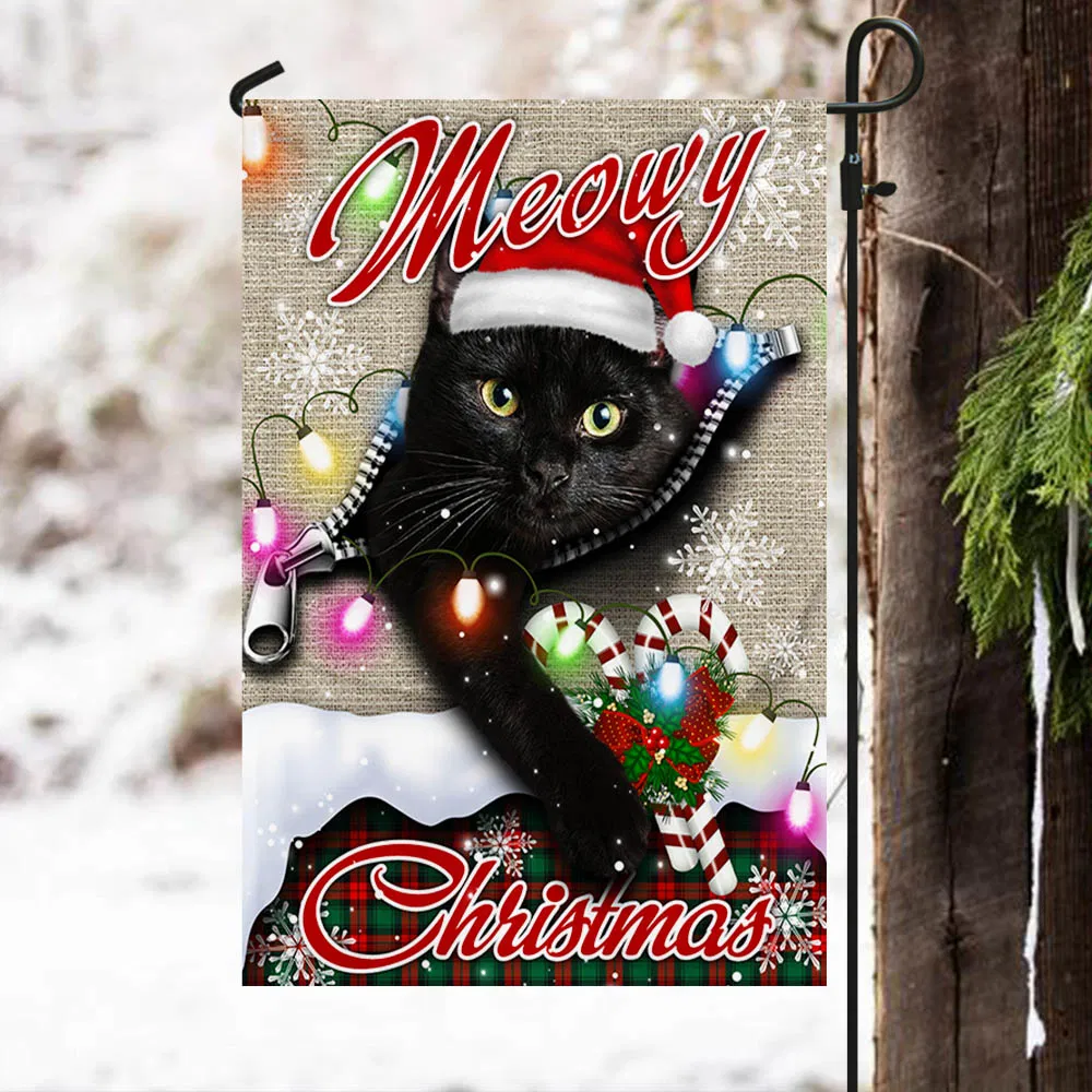 Black Cat Meowy Christmas Flag THH3450F