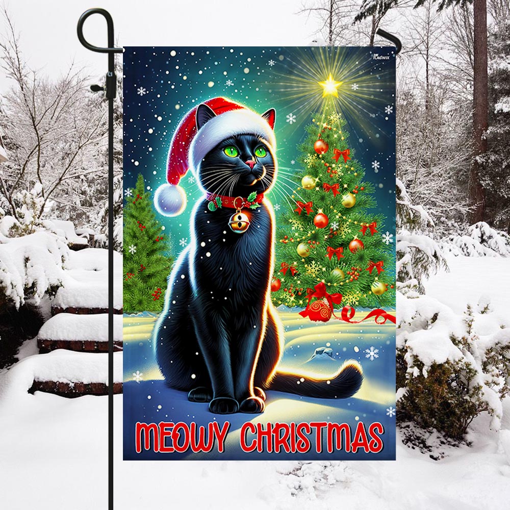 Black Cat Meowy Christmas Flag