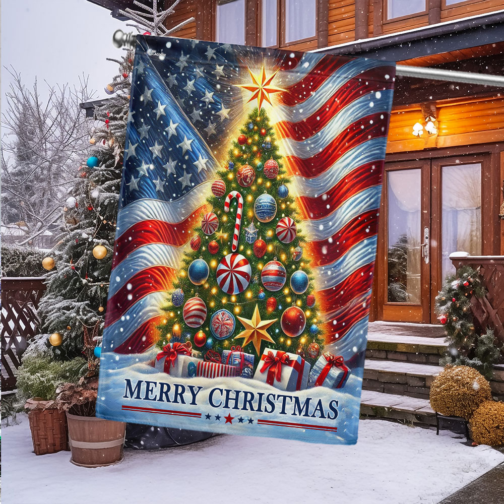 Christmas Tree Merry Christmas American Flag