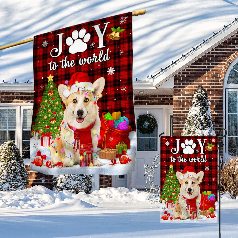 Corgi Christmas Flag Dog Joy To The World