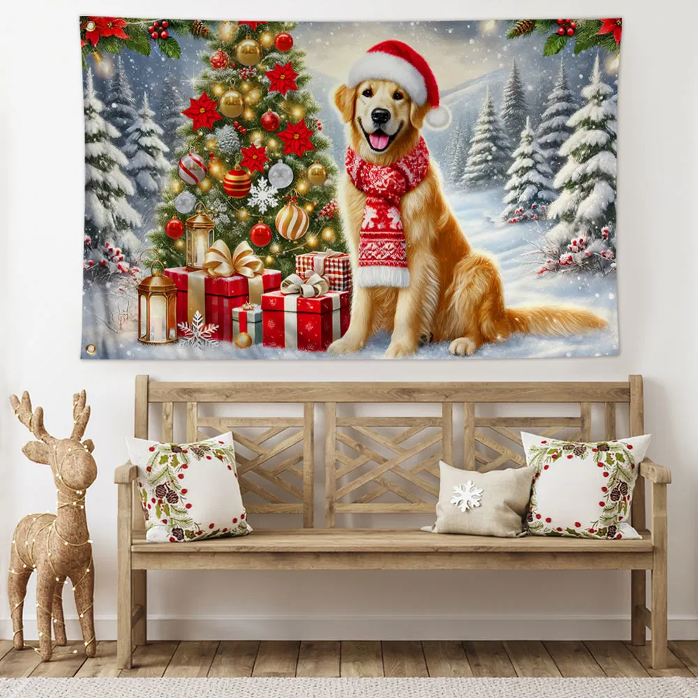 Golden Retriever Dog Christmas Grommet Flag