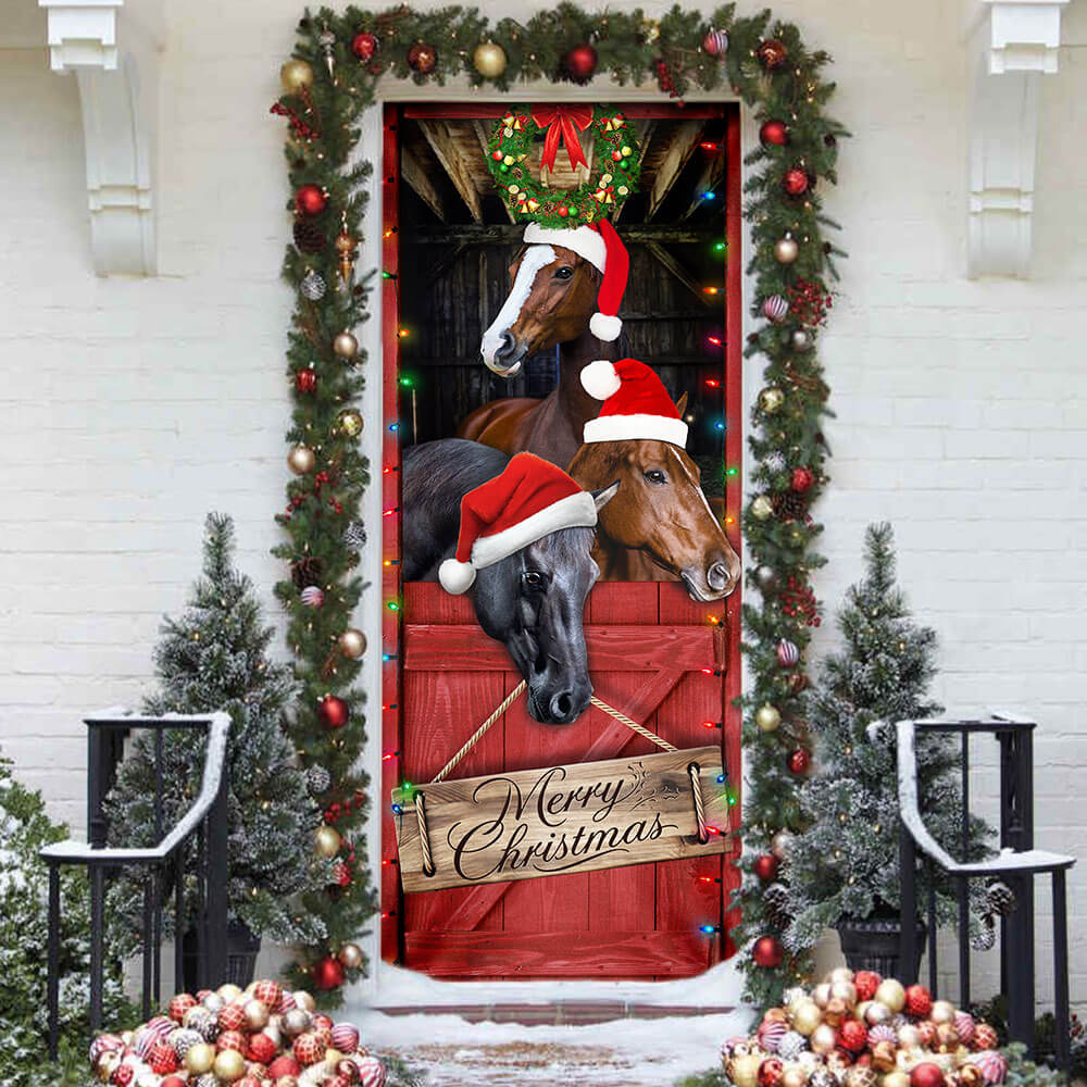 Christmas Horses Farm Door Cover