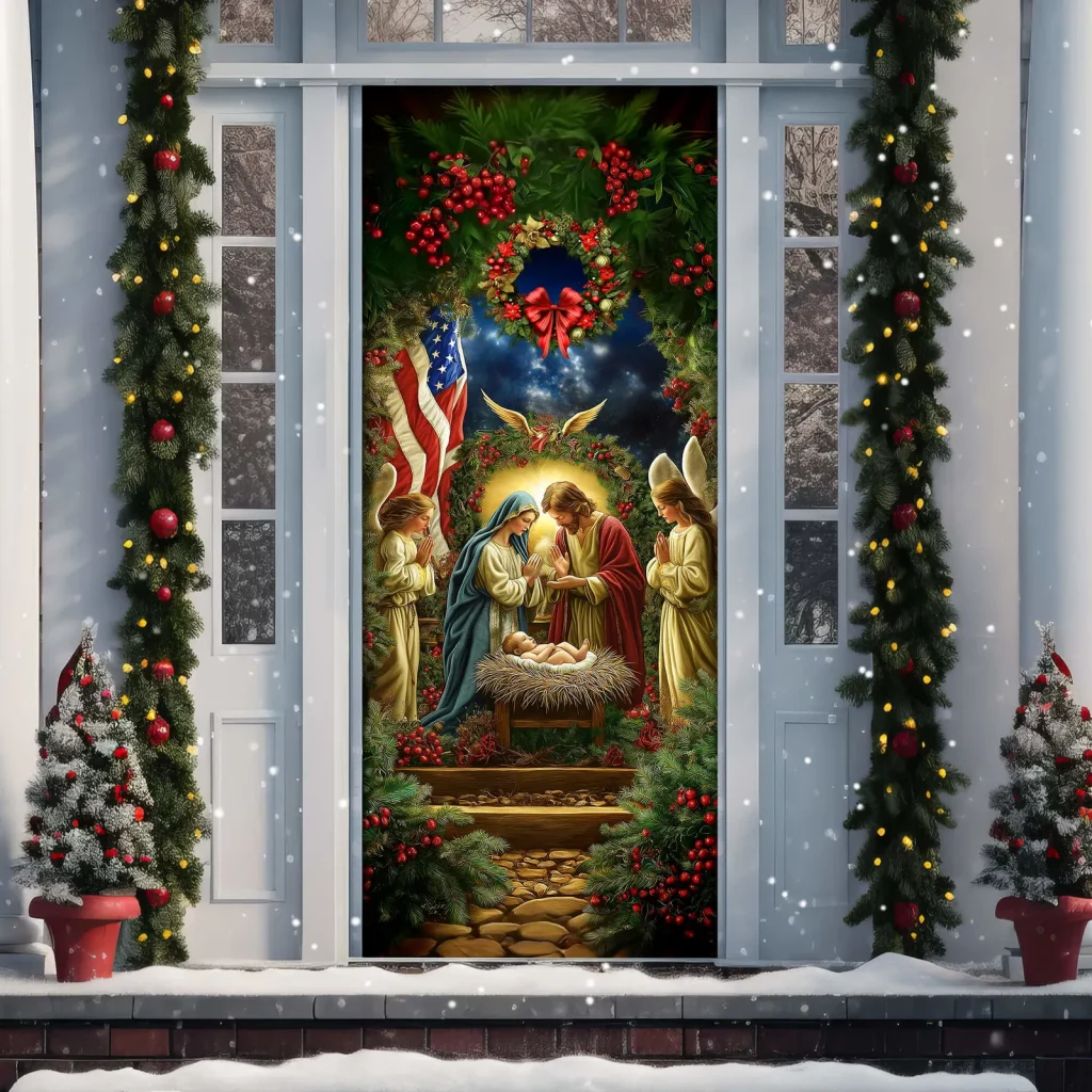 Nativity Of Jesus American Christmas Door Cover