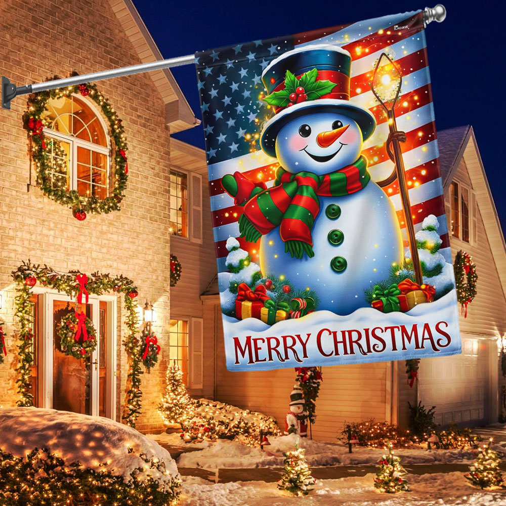 Snowman Christmas American Flag