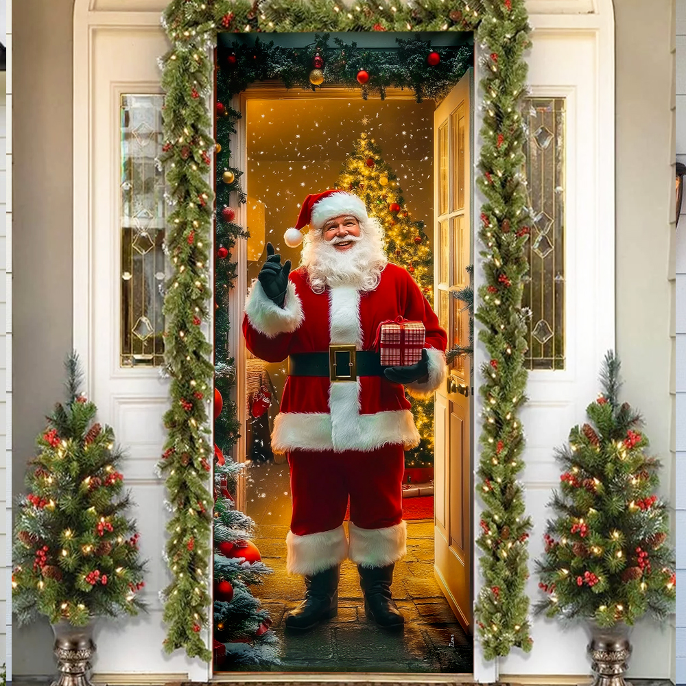 Christmas Santa Claus Front Door Welcome Door Cover