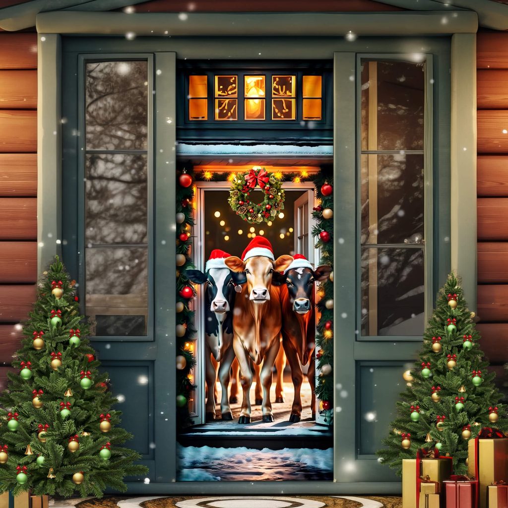 Cow Cattle Farm Christmas Door Cover