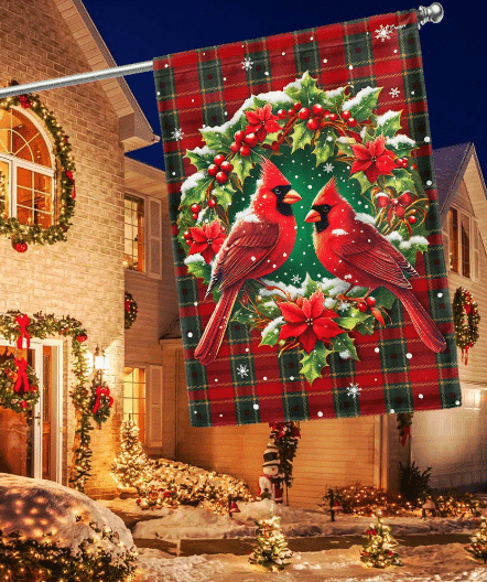 Cardinal Christmas Season’s Greetings Winter Holiday Flag