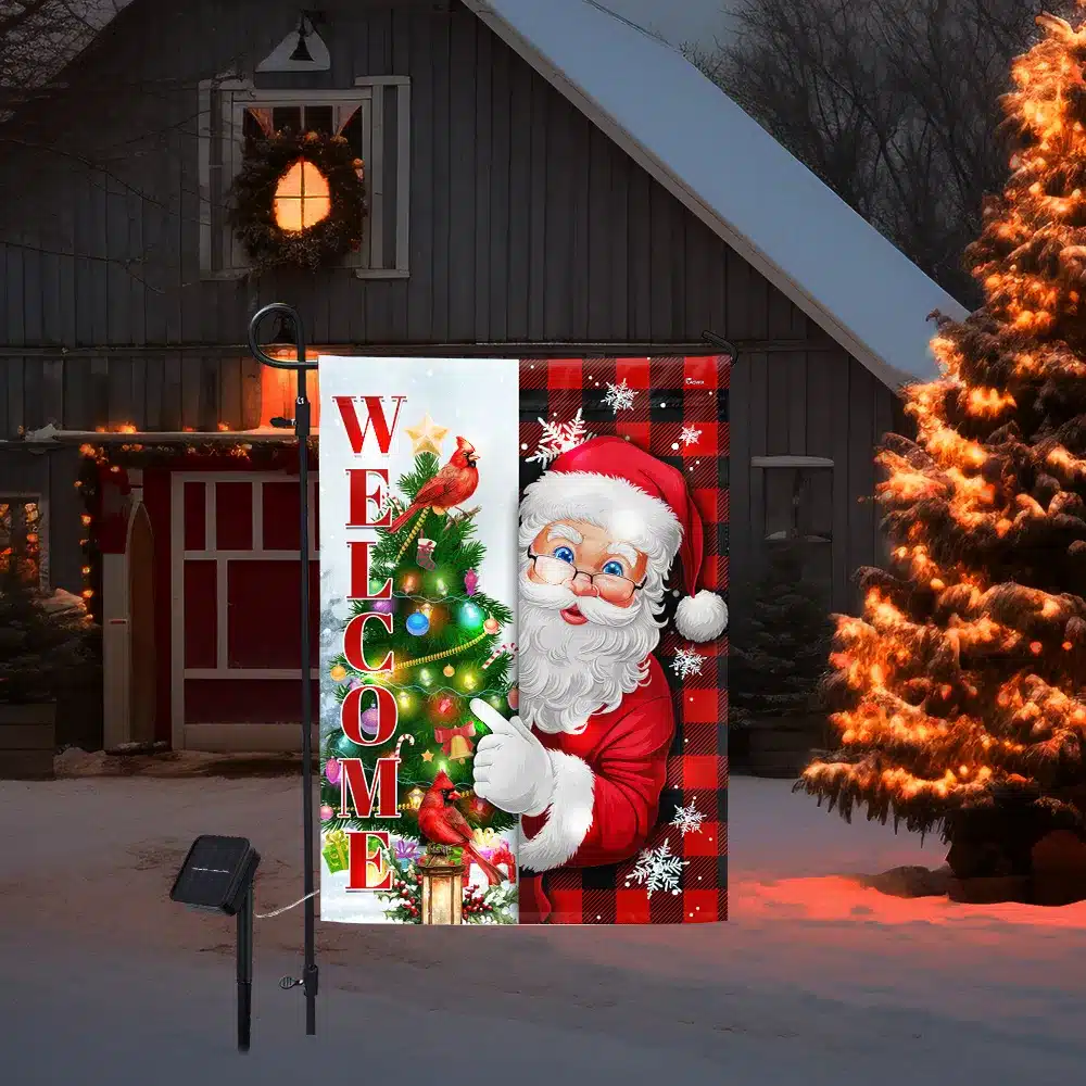 Christmas Santa Claus Welcome Home Solar LED Garden Flag